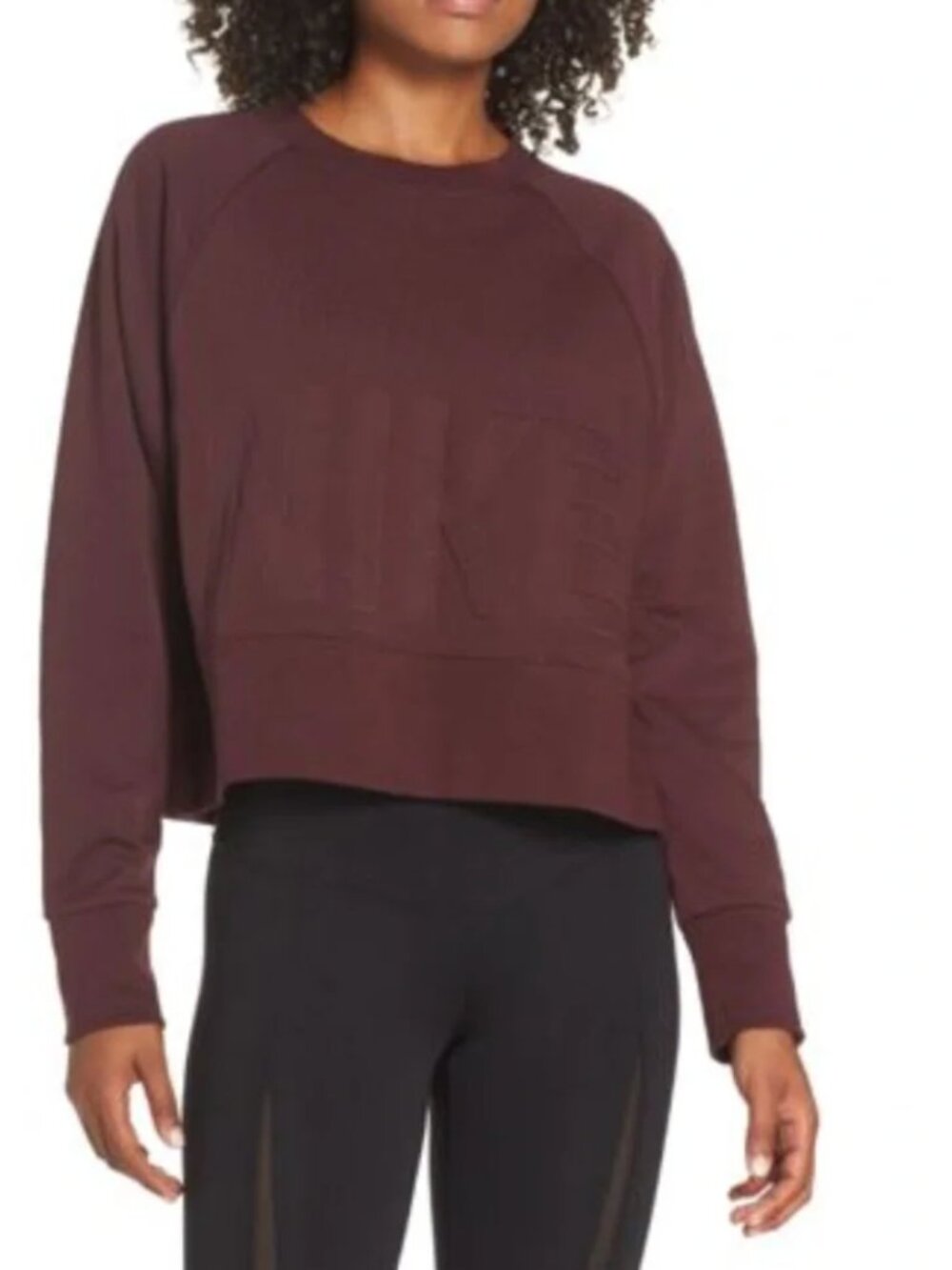 Nike Versa Boxy Cropped Crewneck Sweatshirt Cropped Burgundy Embossed Logo M